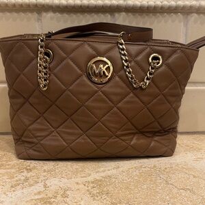 Michael Kors Tan Quilted Tote with Gold Accents